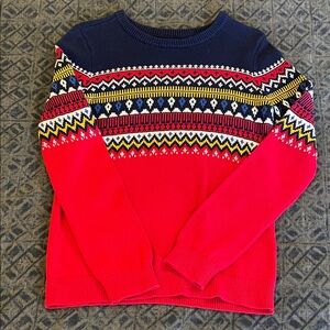 Lands' End Red and Navy Crewneck Sweater